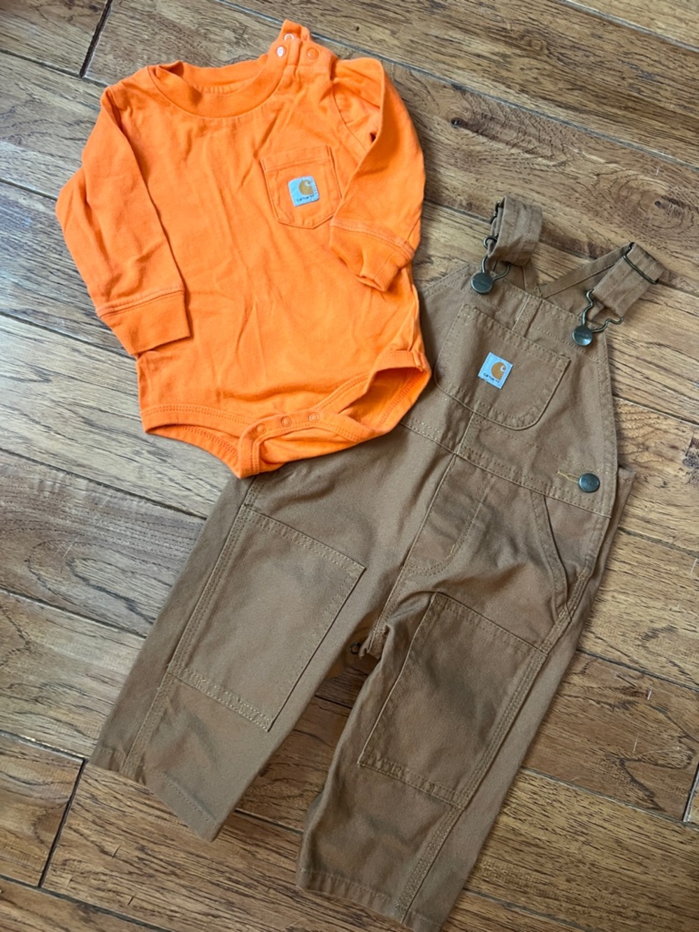 Carhartt Orange Bodysuit with Brown Workwear Overalls